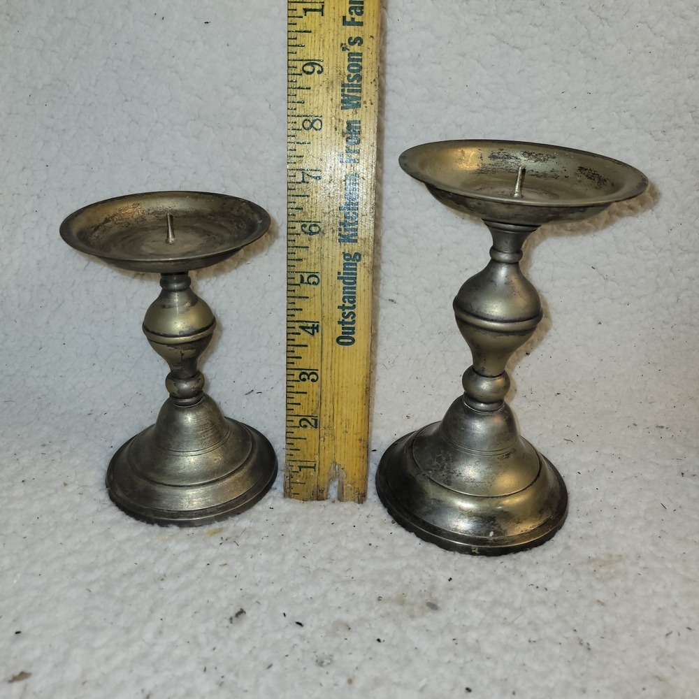 Vintage India Handcrafted Brass Candlesticks Set of 2 Small Taper Candle Holders